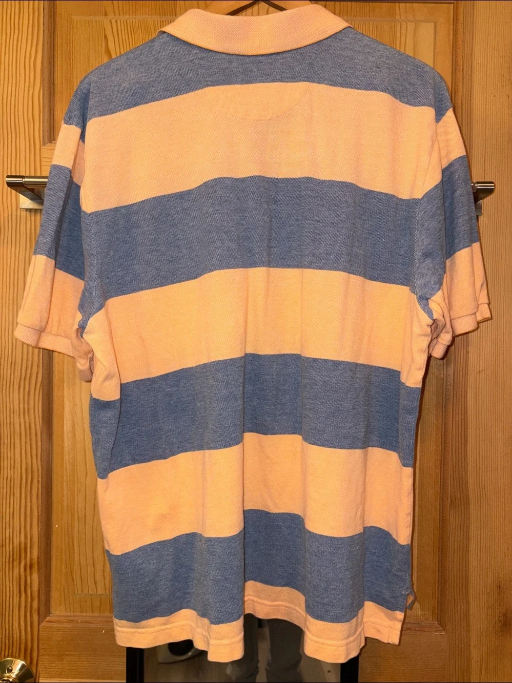 Short Sleeve Striped Blue/Peach Men’s Cotton Polo Shirt Sz XL
